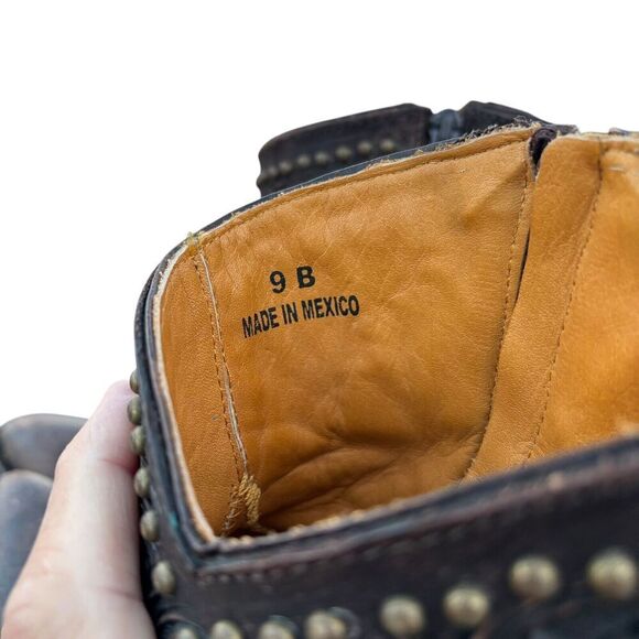 Old Gringo Mini Belinda Brown Leather Studded Ankle Boot Western Women Size 9 B - Picture 4 of 10